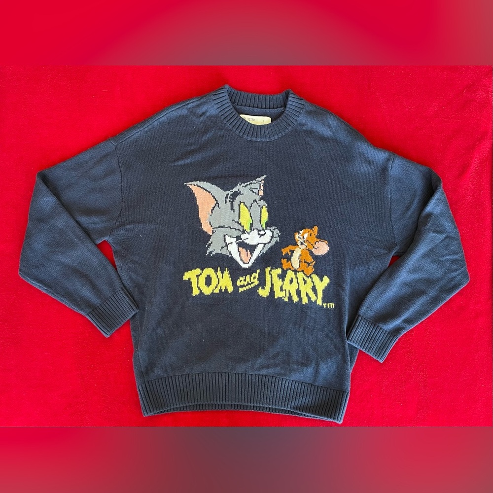 Men’s NWT Hollister Men's Long Sleeve Boxy Fit Tom & Jerry Blue Sweater Sz: S